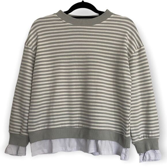 CALI BE Nordstrom Pullover Sweater Gray White Stripe Peekaboo Hem SZ XS NWT - Picture 1 of 10
